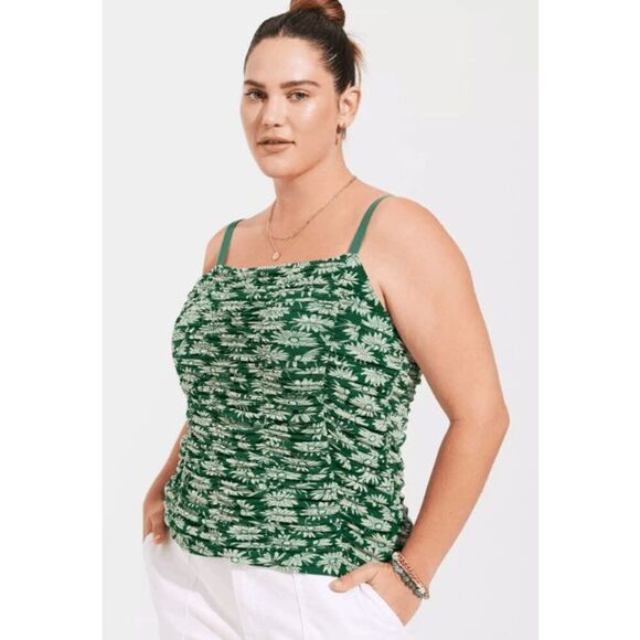 Torrid NWT size 2X Green Stretch Mesh Cami Top Cropped Shirred - Picture 1 of 5